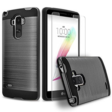 LG G Stylo Case, 2-Piece Style Hybrid Shockproof Hard Case Cover   Circle(TM) Stylus Touch Screen Pen And Screen Protector - Black