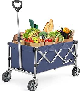 Wagon Cart Foldable Utility Wagons: Ohuhu Collapsible Folding Shopping Carts with Wheels, 85L/330 LB Capacity 600D Oxford Fabric Heavy-Duty Portable Grocery Wagon for Sports Camping Picnic Garden