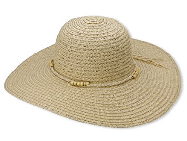 DEBRA WEITZNER Beach Straw Floppy Hat For Women by Wide Brim For Excellent Sun Protection - Packable Crushable Summer Sunhat For Ladies - Stylish, Fashionable Design - Black, Off White, Beige, Red