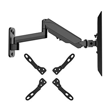 Monitor Wall Mount Bracket–Articulating Adjustable Gas Spring Single Arm Stand with VESA Extension Kit for 17 to 32 Inch LCD Computer Screens - VESA 75x75,100x100, 200x100, 200x200