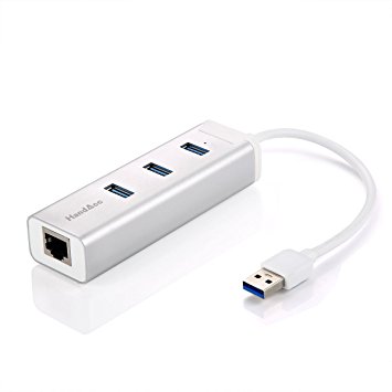 HandAcc Aluminum 3 Port USB 3.0 Hub with RJ45 10/100/1000 Gigabit Ethernet Port Network Adapter