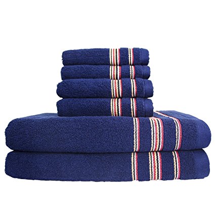 Labvon 100% Cotton Luxury Family/Hotel/Spa Bath Towel Set, 6 Packs including 2 Bath Towels, 2 Hand Towels, and 2 Washcloths, Blue (blue)