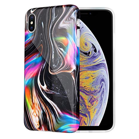 Caka Marble Case Compatible for iPhone Xs Max, Slim Anti Scratch Shockproof Luxury Fashion Soft Silicone Rubber TPU Protective Case for iPhone Xs Max (Black Gold)