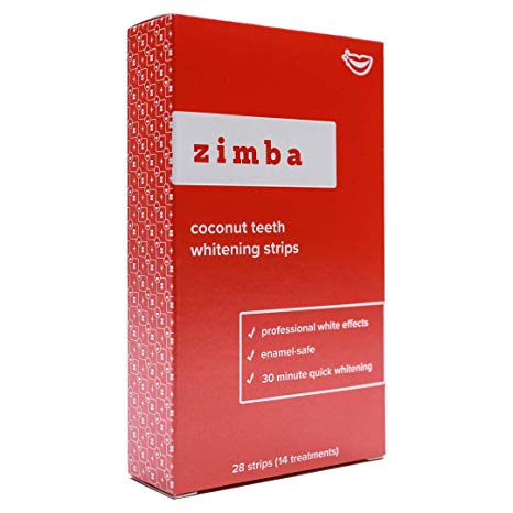 Zimba Professional TEETH WHITENING STRIPS - 28 Strips, 14 Treatments - With Natural Coconut Oil - Enamel-Safe, Reduced Sensitivity, Advanced Formula - Non-Slip, Premium Grip Technology (Coconut)