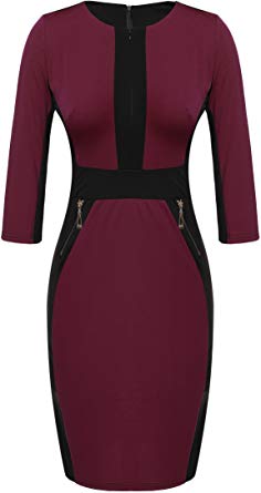 ACEVOG Women's Bow Turtleneck Solid Bodycon Evening Party Pencil Dress