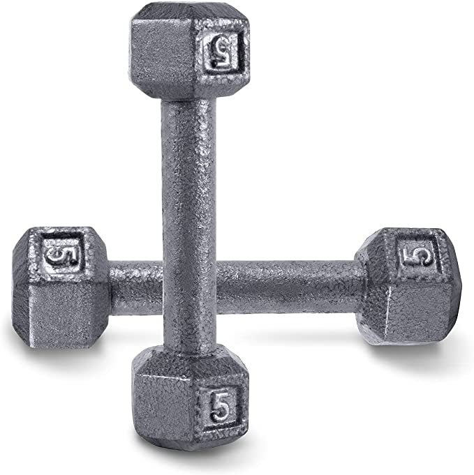 CAP Barbell Cast Iron Solid Hexagon Gray Dumbbells, Strength Training Free Weights Set of 2 for Women and Men, Hand Weights Sold by Pairs, from 1 to 120 LBS, Multi-Select Weight Size Options Available