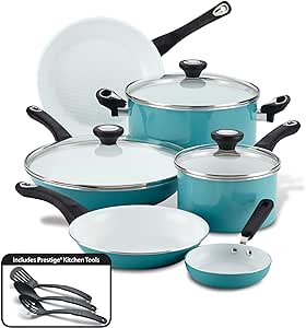 Farberware Purecook Ceramic Nonstick 12 Piece Cookware Set, Aqua