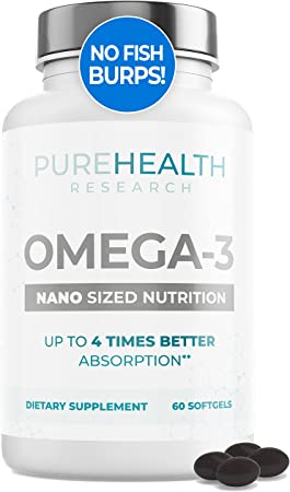 PUREHEALTH RESEARCH Omega 3 Mini Softgels - Burpless Fish Oil, Epa Dha Omega 3 Supplement - Non-GMO Omega Fish Oil, Helps Support Heart & Brain Functions, 60 Soft Gels