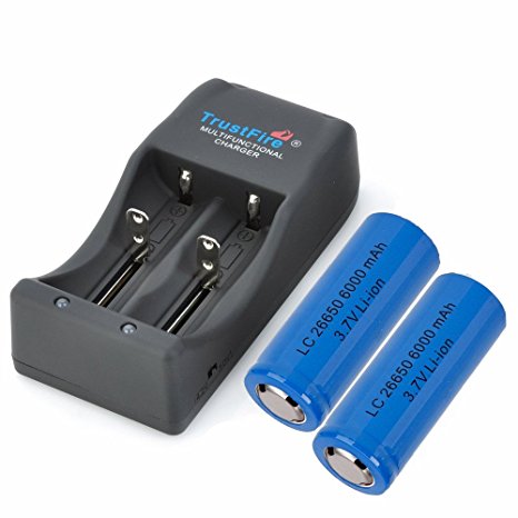 ON THE WAY®Rechargeable 26650 2Pack 3.7V 6000mah Protected Li-ion Blue Battery   TR-006 Dual-Slot 26650 / 26700 / 18650 / 16340 Chager
