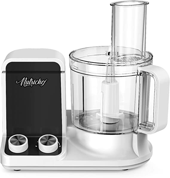 NutriChef NCFP8 Multipurpose 12 Cup Multifunction Food Processor - Ultra Quiet Powerful Motor, Includes 6 Attachment Blades, Up to 2L Capacity