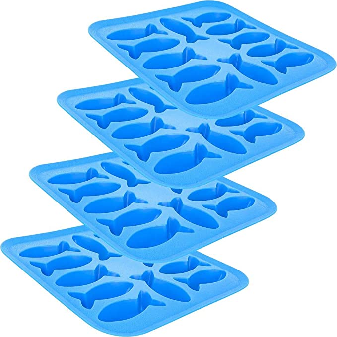 Fairly Odd Novelties Fish Ice Cube Tray Funny Animal Chocolate Candy Jelly Mold Gift, 4 Pack, One Size, Blue