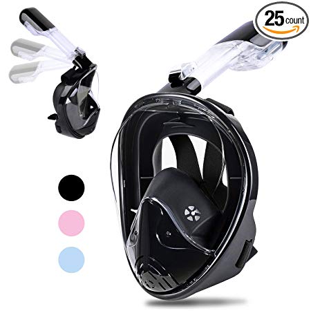 Greatever Newest Version Snorkel Mask Foldable 180 Panoramic View Free Breathing Full Face Snorkeling Mask with Detachable Camera Mount, Dry Top Set Anti-Fog Anti-Leak for Adults