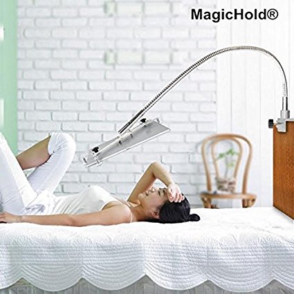 Magichold 360º Rotating Bed Tablet Mount Holder Stand Fr Ipad Pro 12.9" or 9.7"/ipad Air,ipad Mini & All Tablet 7-13" size- The Longest Silver Goose Neck 86cm(34 Inch) -Turns any angle