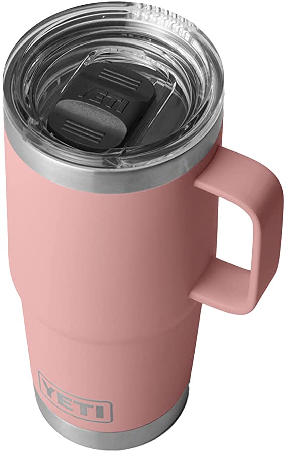 YETI Rambler 20 oz Travel Mug, Stainless Steel, Vacuum Insulated with Stronghold Lid, Sandstone Pink