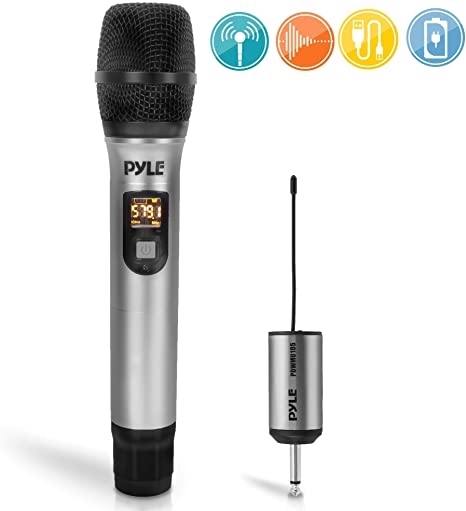 Portable UHF Wireless Microphone System - Professional Battery Operated Handheld Dynamic Unidirectional Cordless Microphone Transmitter Set w/Adapter Receiver, for PA Karaoke DJ Party - Pyle PDWMU105