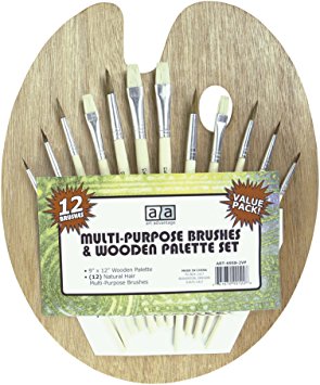 Art Advantage Wood Palette with 12 Brushes