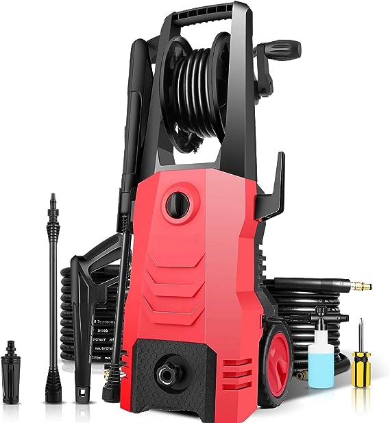 mrliance MD3600 Pressure Washer, 1800W Electric Power Washer, 2.2GPM Power Washer Electric Powered with Adjustable Nozzle, Portable Pressure Washer with Foam Cannon for Car Driveway Patio Yard, Red