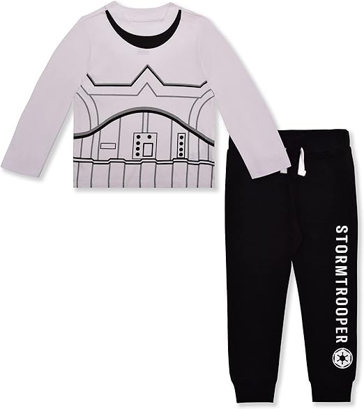 STAR WARS Boys Baby Yoda, Darth Vader or Stormtrooper Long Sleeve T-Shirt and Jogger Pants Set for Toddler and Little Kids