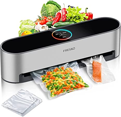 Automatic Vacuum Sealer Machine, FRESKO 8-In-1 Hands-Free Food Sealer for Food Storage, 20 Vacuum Bags Included, Smart Vacuum Sealer with Removable Drip Tray, Dry & Moist Food Modes