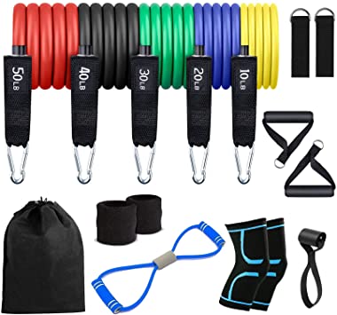 JawaMax Exercise Bands Set. - 16 Pcs Workout Bands, Resistance Bands with Handles for Working Out- Portable Home Gym Accessories - Perfect Muscle Builder for Arms/Back/Leg/Chest/Belly/Glutes.