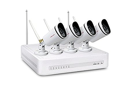 Foscam FN3104W-B4-1T 720P WiFi Wireless Security System, 4-ch NVR, Four IP66 Waterproof Cameras, Remote Viewing via Foscam NVR APP, 1TB Hard Drive