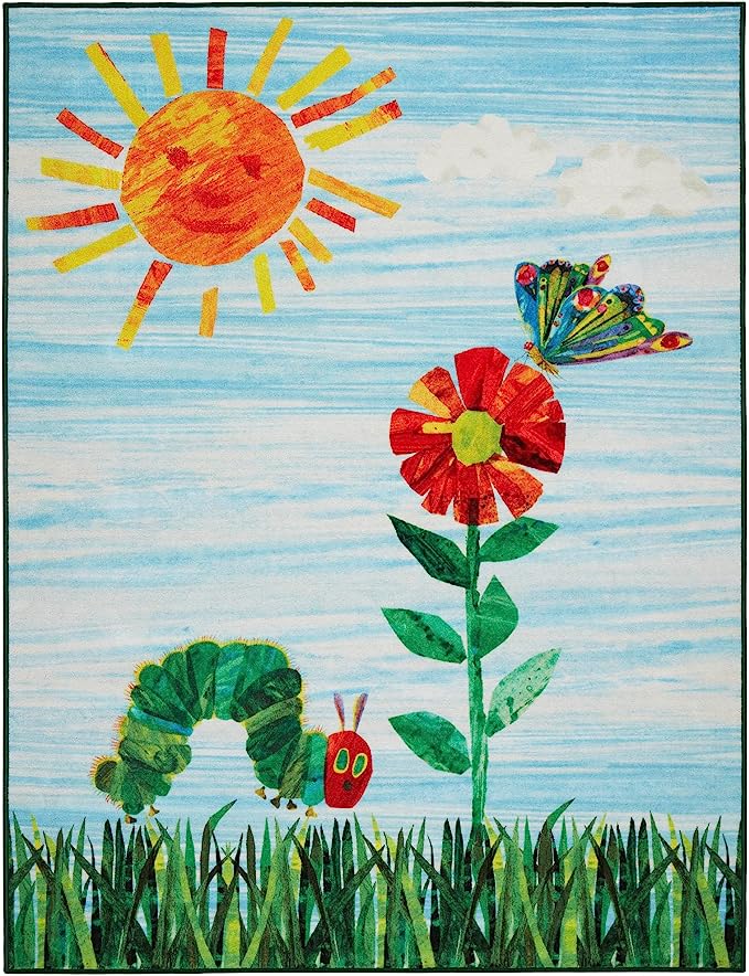 Eric Carle "The Very Hungry Caterpillar Elementary Sun Scene Kids Machine Washable Area Rug, Blue/Green, 35"x51"