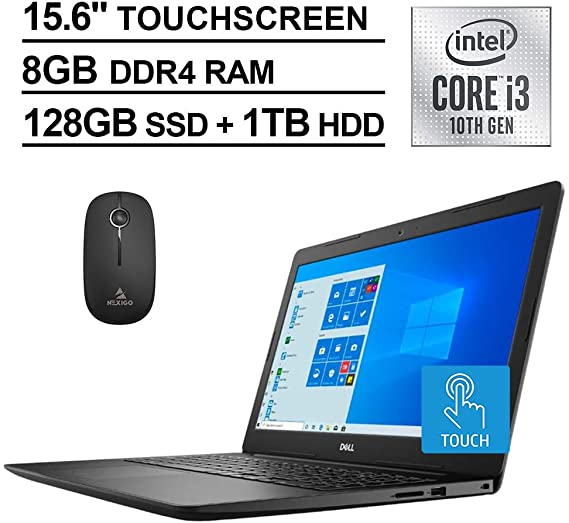 2020 Dell Inspiron 15 3000 15.6 Inch Touchscreen Laptop, Intel Core i3-1005G1 (Beats i5-7200U), 8GB RAM, 128GB SSD (Boot)   1TB HDD, WiFi, HDMI, Windows 10 S   NexiGo Wireless Mouse Bundle
