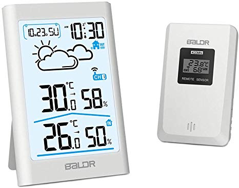 Wireless Weather Station, Digital Indoor Outdoor Thermometer Hygrometer, Temperature and Humidity Monitor, Battery Powered Weather Clock with Remote Sensor