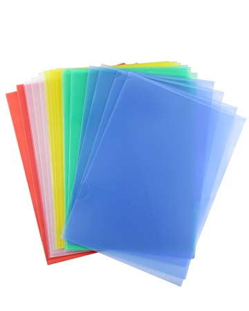 PRALB Clear Document Folder Project Pockets,A4 Size Document Bag,Letter Size,Set of 25 in 5 Assorted Colors