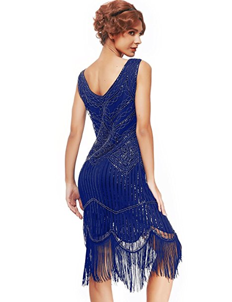 xs-xxl Women's Roaring 20s V-Neck Gatsby Dresses- Vintage Inpired Sequin beaded Flapper Dresses