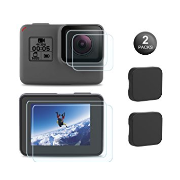 Kupton Screen Protector for GoPro Hero 6/5 (Screen & Lens), Tempered Glass Screen Protector Film   Tempered Glass Lens Protection Film   Lens Cover Lens Cap Accessories Go Pro Hero6 Hero5 2-Pack