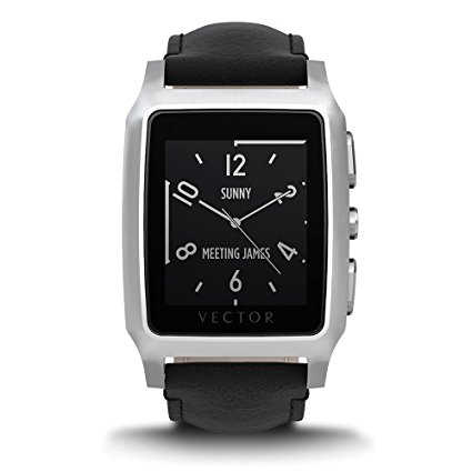 Vector Watch Meridian Smartwatch-30 Day  Autonomy, 5ATM, Notifications, Activity Tracking - Steel Case/ Black Leather-Casual