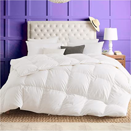 KASENTEX Cotton Twin Size Down Comforter Duvet Insert, Down Proof, 750 Fill Power, Ultra Soft Comforter Hotel Collection Comforter Fluffy Optimum Warmth(90x68, White)