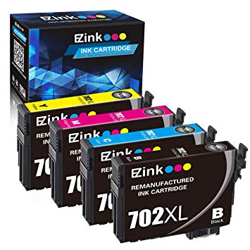 E-Z Ink (TM) Remanufactured Ink Cartridge Replacement for Epson 702XL 702 T702XL T702 to use with Workforce Pro WF-3720 WF-3733 WF-3730 Printer (4 Pack)