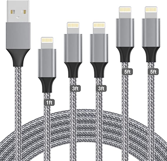 iPhone Charger, Sundix Lightning Cable [MFi Certified] 5Pack [1/3/3/5/5FT] iPhone Charger Cable Cord Nylon Braided Fast Charging Data Transfer Cord for iPhone 13/12/Pro Max /11/XS/Max/XR/X/8