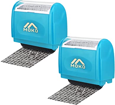 MoKo Identity Theft Protection Stamp Roller, 2 Pack Refillable Self Inking Wide Roller Security Stamp, Private & Confidential Stamp Roller for Personal Information Blackout, Large Size, Blue