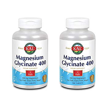 KAL Magnesium Glycinate 400 | Vegan, Chelated, Non-GMO, Soy, Dairy, and Gluten Free 180 tablets | 2-Pack