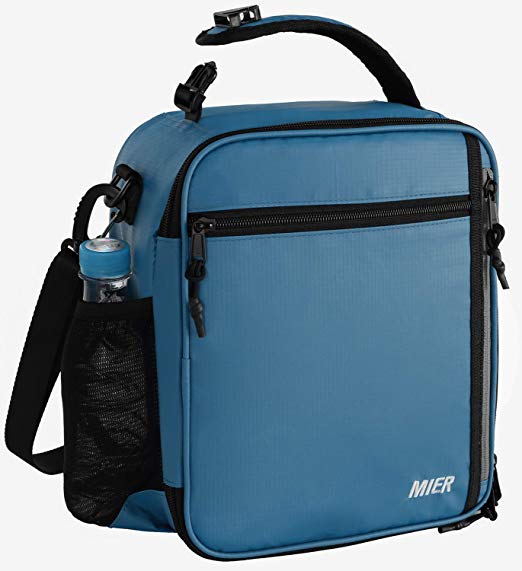 MIER Insulated Lunch Box Bag for Men Women Adult Teen Children, Lunch Cooler Bag with Shoulder Strap and Bottle Holder, 12 Can, Blue