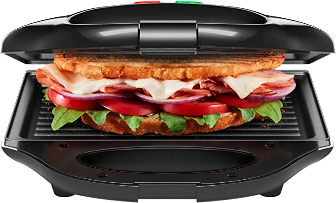 Chefman Portable Compact Grill, Dual Use Panini Press, Sandwich Maker, Electric Grill Griddle, Nonstick, Electric Indoor Grill, Countertop Panini Maker with Cord Storage, Locking Lid, Indicator Lights