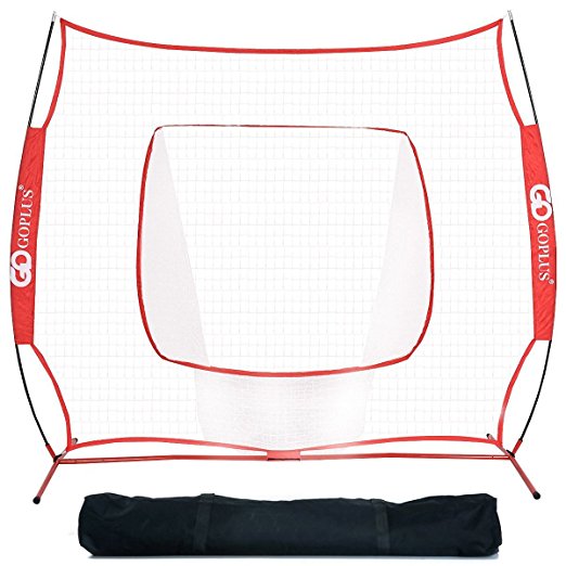 Goplus 7'×7’ Baseball Softball Practice Hitting Batting Training Net Bow Frame