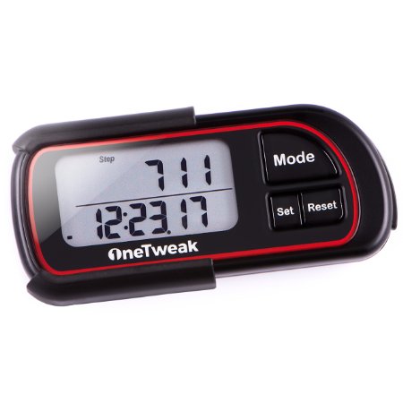 OneTweak pedometer for walking Short on fancy High on quality Sports an enhanced 30-day memory Great gift for kids oldsters and everyone in-between