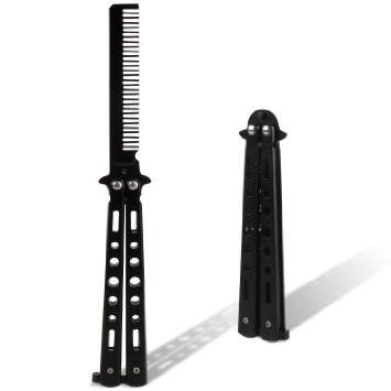 Black Stainless Steel METAL Practice Training Trainer Butterfly Balisong Style Knife Comb Cool Sport