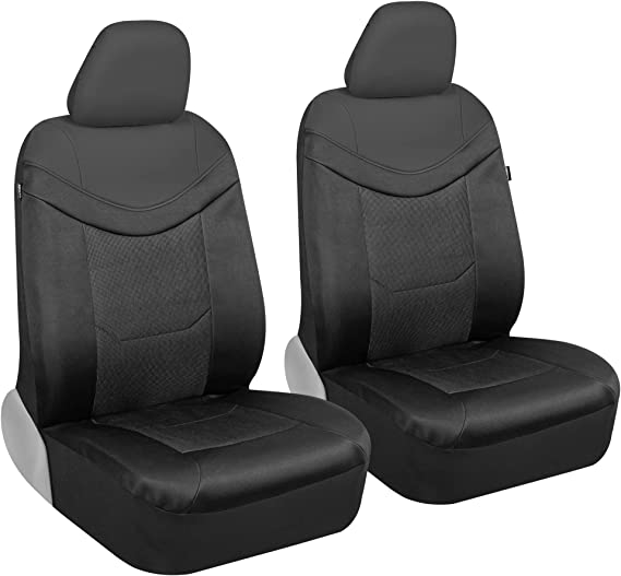 Motor Trend Premium LuxeSport Gray Car Seat Covers for Front Seats – Premium Seat Protectors with Comfortable Mesh Back & Faux Leather Headrest, Interior Accessories for Car Truck Van SUV