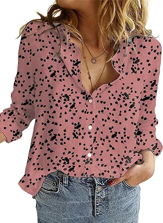 Dokotoo Women's Casual V Neck Alicia Floral Print Roll Up Long Sleeve Chiffon Button Down Blouses Bohemian Top Shirts