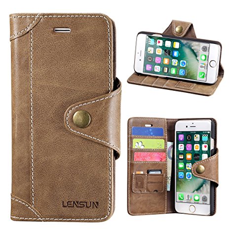 iPhone 8 case, iPhone 7 case, Lensun Genuine Leather Wallet Magnetic Flip Case Cover for Apple iPhone 7 / 8 - Coffee (7G-GT-CE)