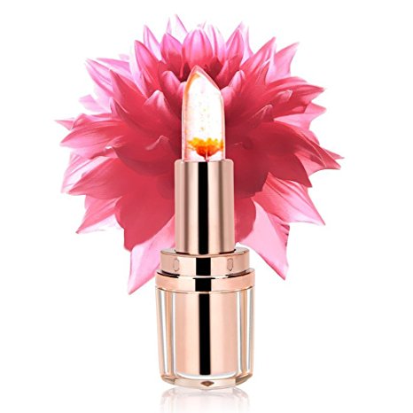 PrettyDiva Moisturizing Jelly Flower Lipstick, Lip Care Temperature Change Translucent Lip Balm Lip Scrubs- Vibrant Orange