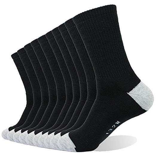 Enerwear 10P Pack Men's Cotton Moisture Wicking Extra Heavy Cushion Crew Socks