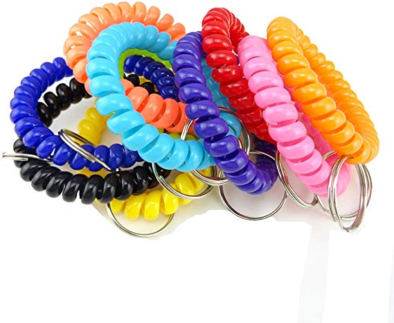 Honbay Colorful Flexible Spiral Coil Wrist Band Key Ring Chain, Pack of 10