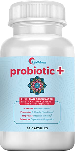UpWellness: Probiotic   - Immune Support for GI Tract - 30 Capsules - 6 Essential Ingredients for Gut Protection - Supports Bowel Regularity, Weight Loss, and Sleep Cycle - Physician Formulated