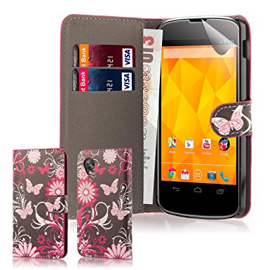 32nd® Design book wallet PU leather case cover for Google Nexus 5   screen protector and cleaning cloth - Gerbera